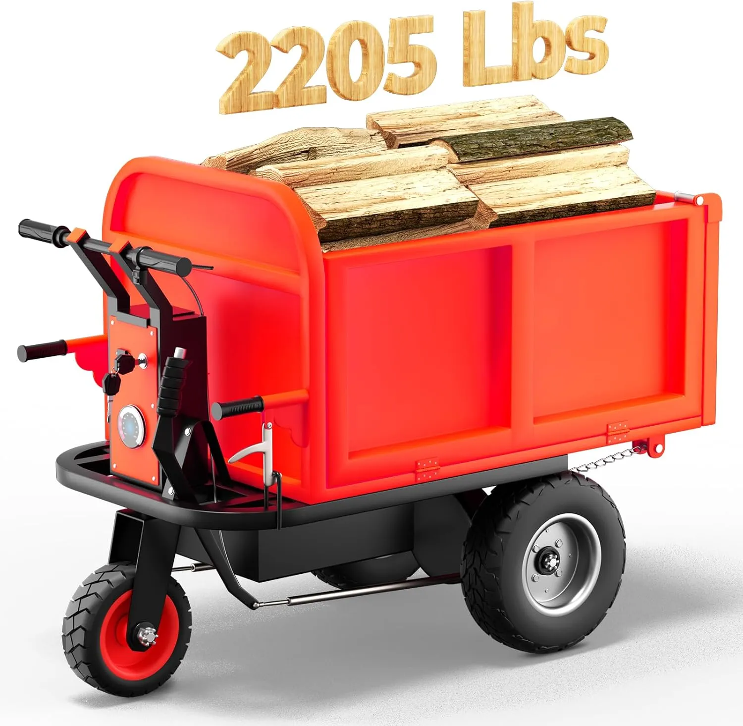 Electric Wagon Wheelbarrow Utility Cart, 48V 20A 1000W Capacity 2205Lbs, Red Metal Frame, Electric Power Source, Humanized Design, Large Capacity, Outdoor Garden