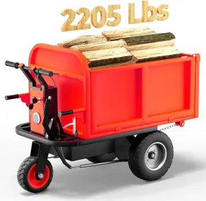 Electric Wagon Wheelbarrow Utility Cart, 48V 20A 1000W Capacity 2205Lbs, Red Metal Frame, Electric Power Source, Humanized Design, Large Capacity, Outdoor Garden