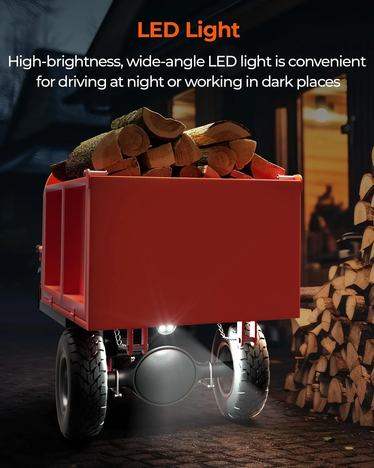 Electric Wagon Wheelbarrow Utility Cart, 48V 20A 1000W Capacity 2205Lbs, Red Metal Frame, Electric Power Source, Humanized Design, Large Capacity, Outdoor Garden