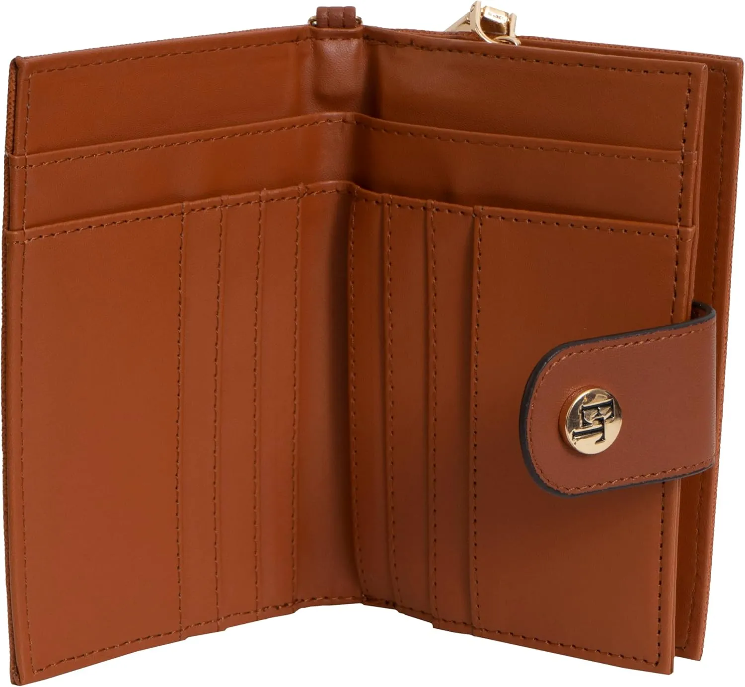 ELLEN TRACY Saffiano Double Compartment Zip Around Indexer with Front Flap Wallet & Detachable Wristlet (Cognac)