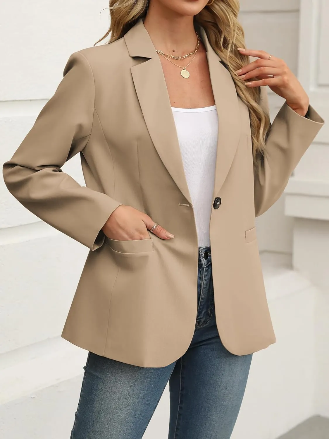 ELLEVEN Women's Blazer Business Casual Lightweight Suit - Long Sleeve Slim Fit Work Office Jacket with Pockets