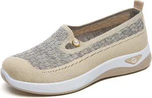 Ellniges]Breathable Women's Slip-on Shoes, Lightweight Spring Sneakers, Stylish Casual Flats for Daily Wear, Perfect for Moms and Active Lifestyle Off-White