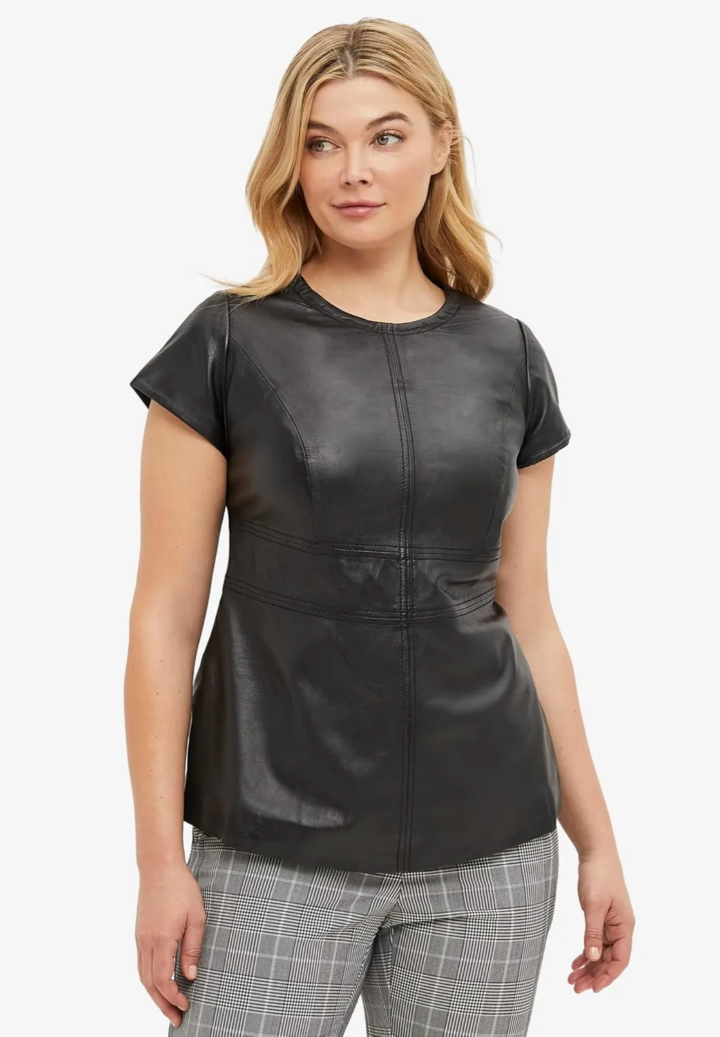 ellos Women's Plus Size Back Zip Leather Top