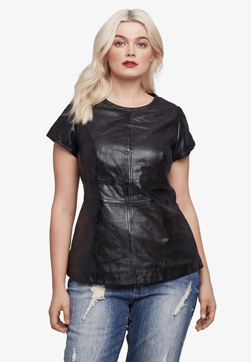 ellos Women's Plus Size Back Zip Leather Top