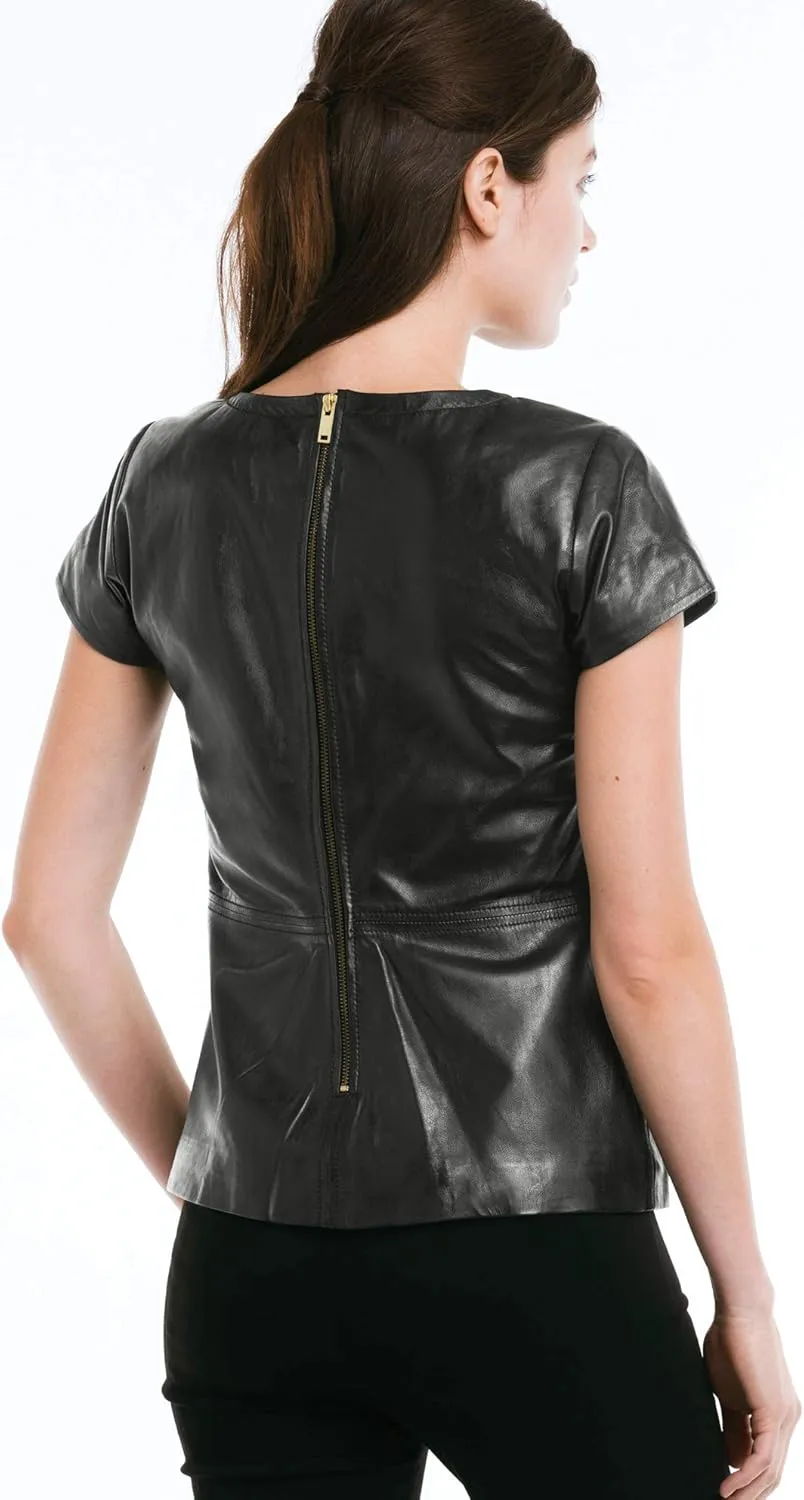 ellos Women's Plus Size Back Zip Leather Top