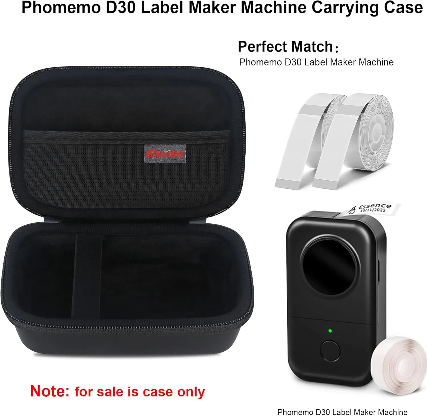 Elonbo Carrying Case for Phomemo D30 Label Maker Machine/for Phomemo D35 Portable Bluetooth Label Printer Travel Bag, Mini Smart Phone Handheld Labeler Storage Holder, Pocket Fits Label Paper, Black