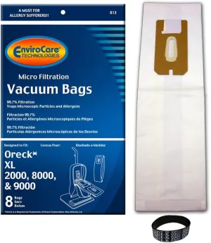 EnviroCare Replacement Vacuum Cleaner Bags Designed to Fit Oreck U2000, XL2100 Series, XL9000 and Commercial Series Uprights 8 Bags and 1 Belt