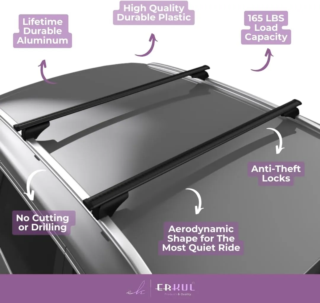 ERKUL Roof Rack Cross Bars for Lincoln Nautilus 2024-2025 | Aluminum Crossbars with Anti Theft Lock for Rooftop | Compatible with Flush Rails - Black