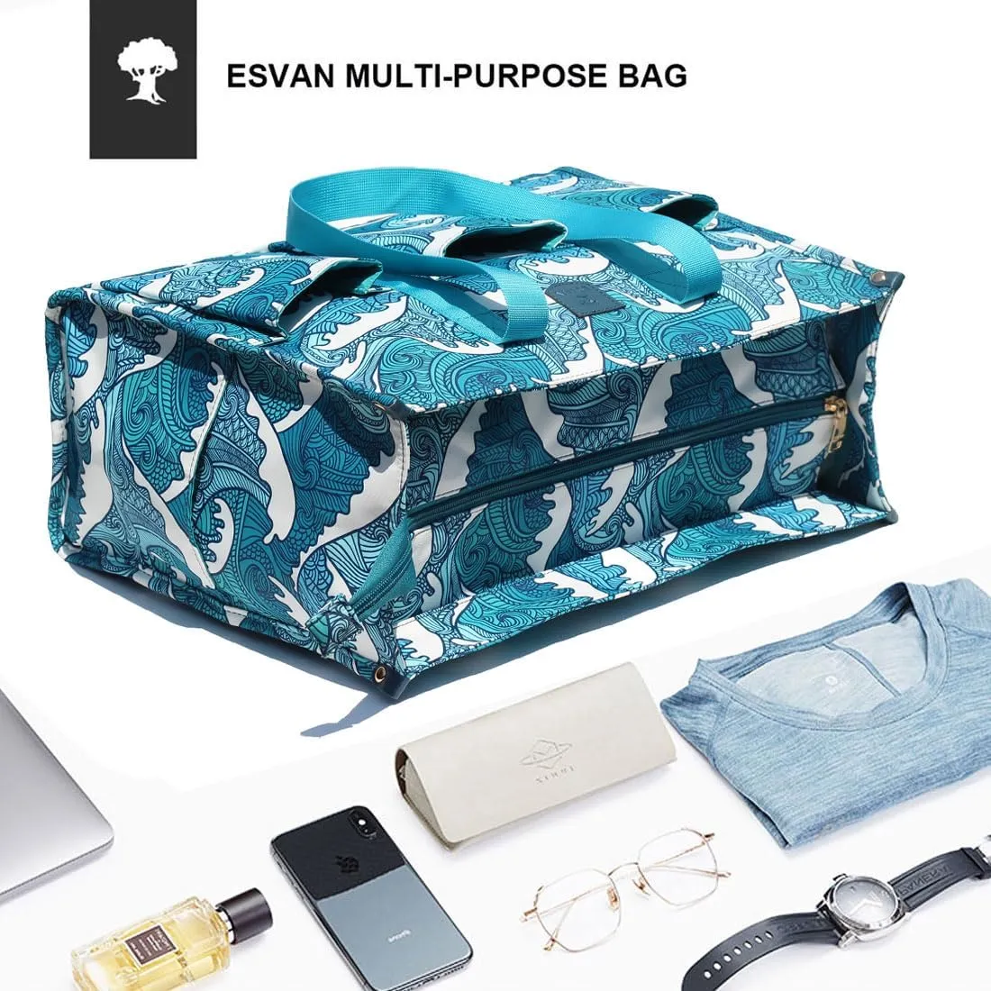 ESVAN Utility Tote Bag with Zip Top Waterproof Teacher Tote Bag for Teacher Work Women Beach