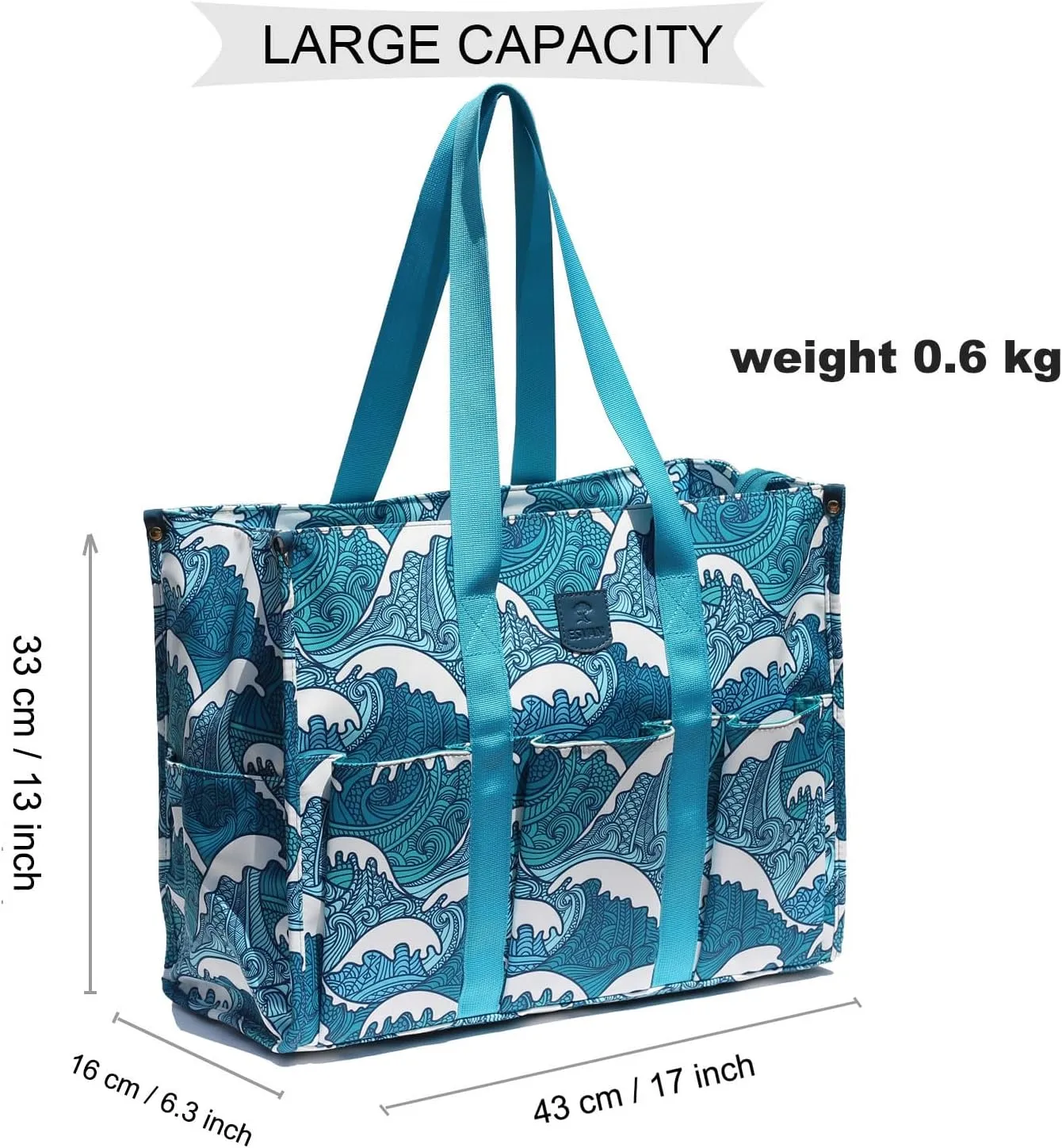 ESVAN Utility Tote Bag with Zip Top Waterproof Teacher Tote Bag for Teacher Work Women Beach
