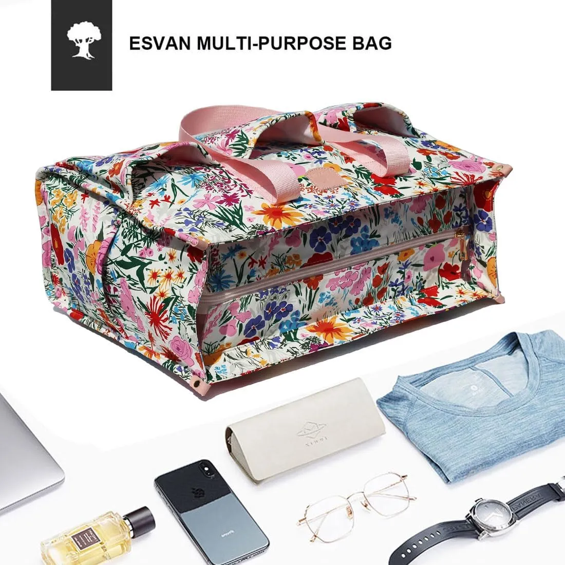 ESVAN Utility Tote Bag with Zip Top Waterproof Teacher Tote Bag for Teacher Work Women Beach