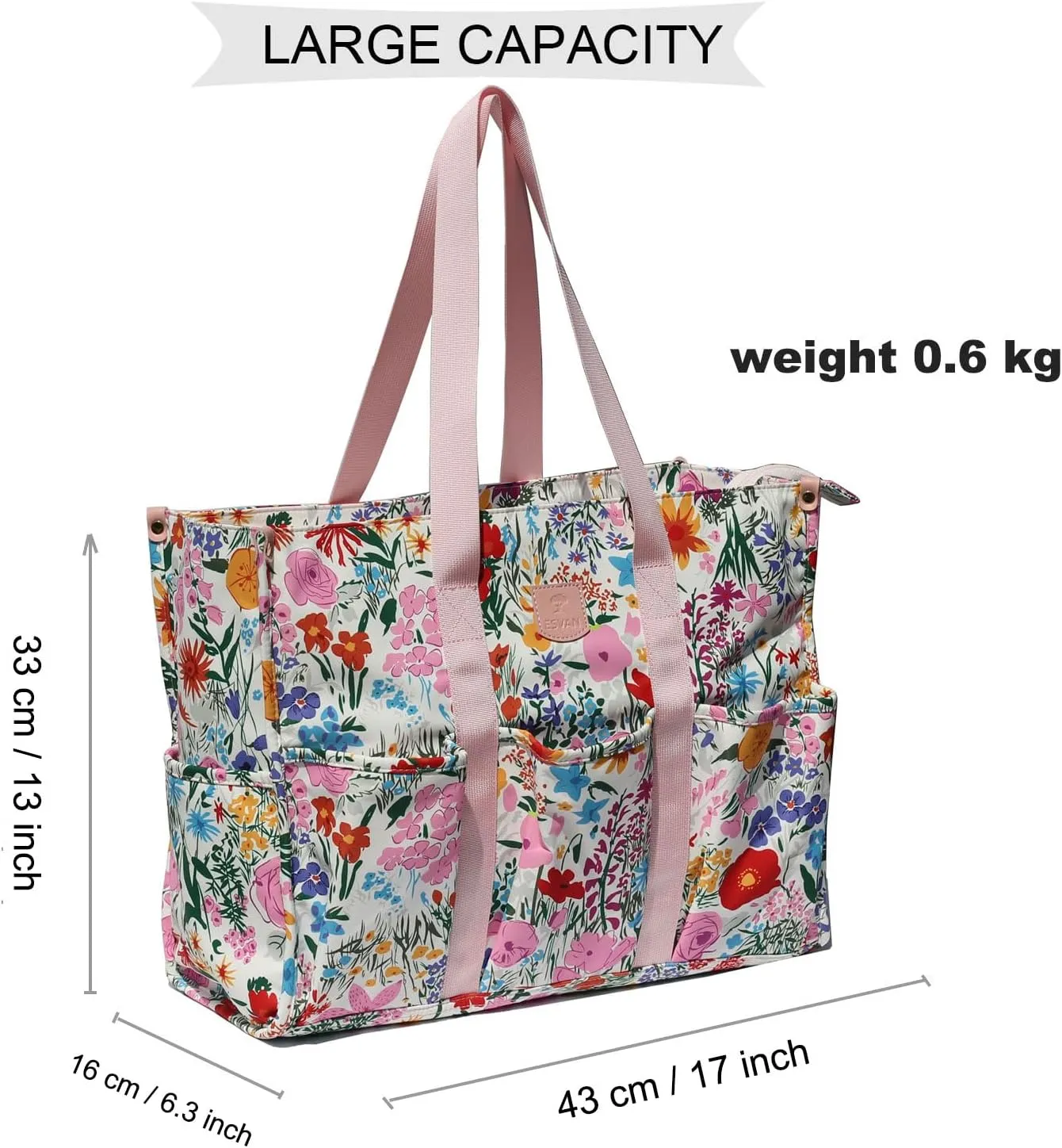 ESVAN Utility Tote Bag with Zip Top Waterproof Teacher Tote Bag for Teacher Work Women Beach