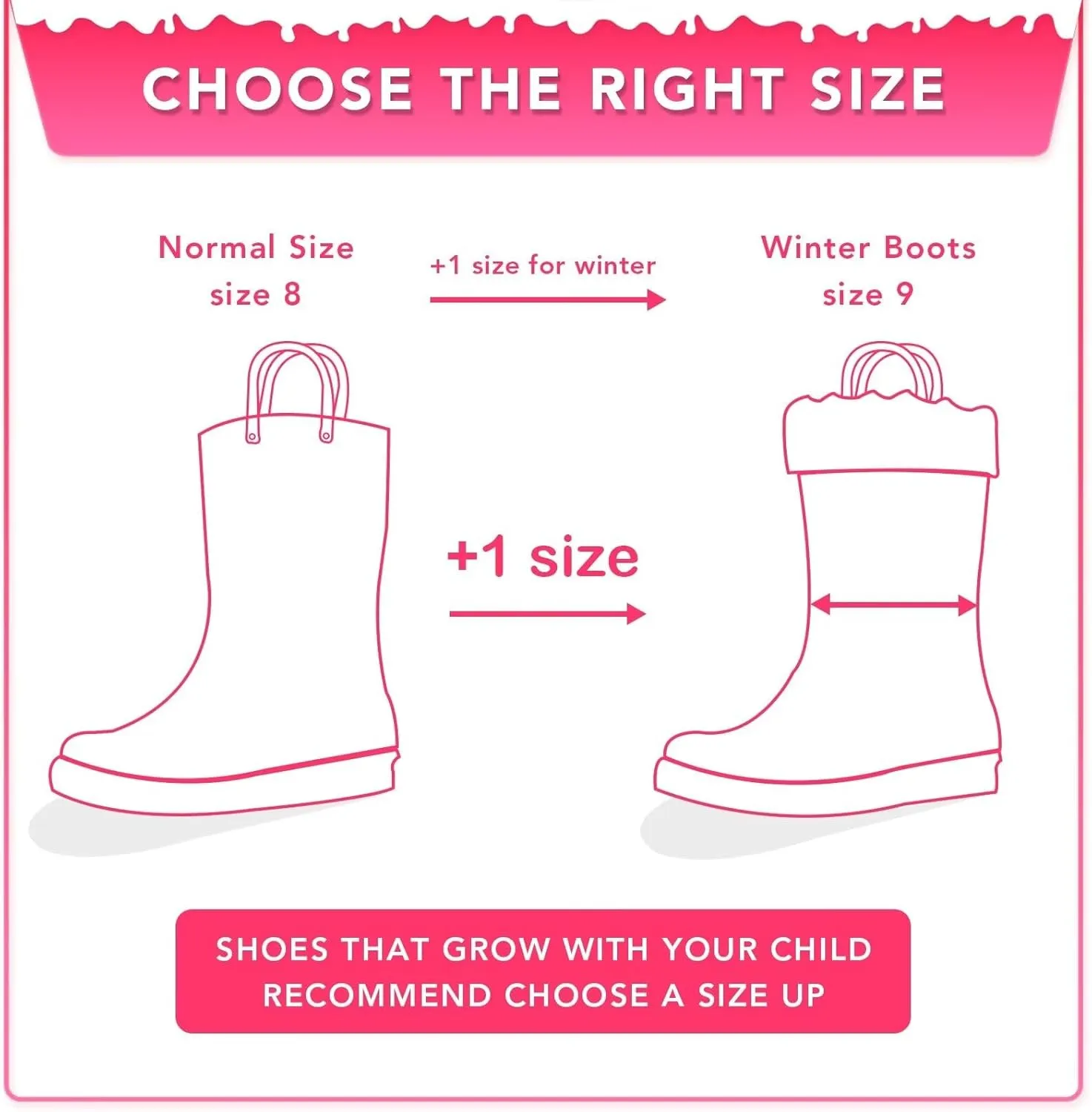 EUXTERPA Toddler Kids Light Up/Solid Color Rain Boots Waterproof Warm Fleece Lined Boots for Boys Girls Winter Snow Boots