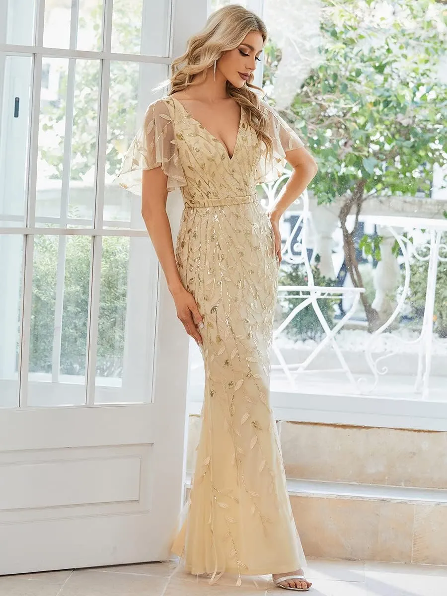 Ever-Pretty Women's Ruffles Sleeves Sequin Embroidery Evening Mother of The Bride Dress 00692