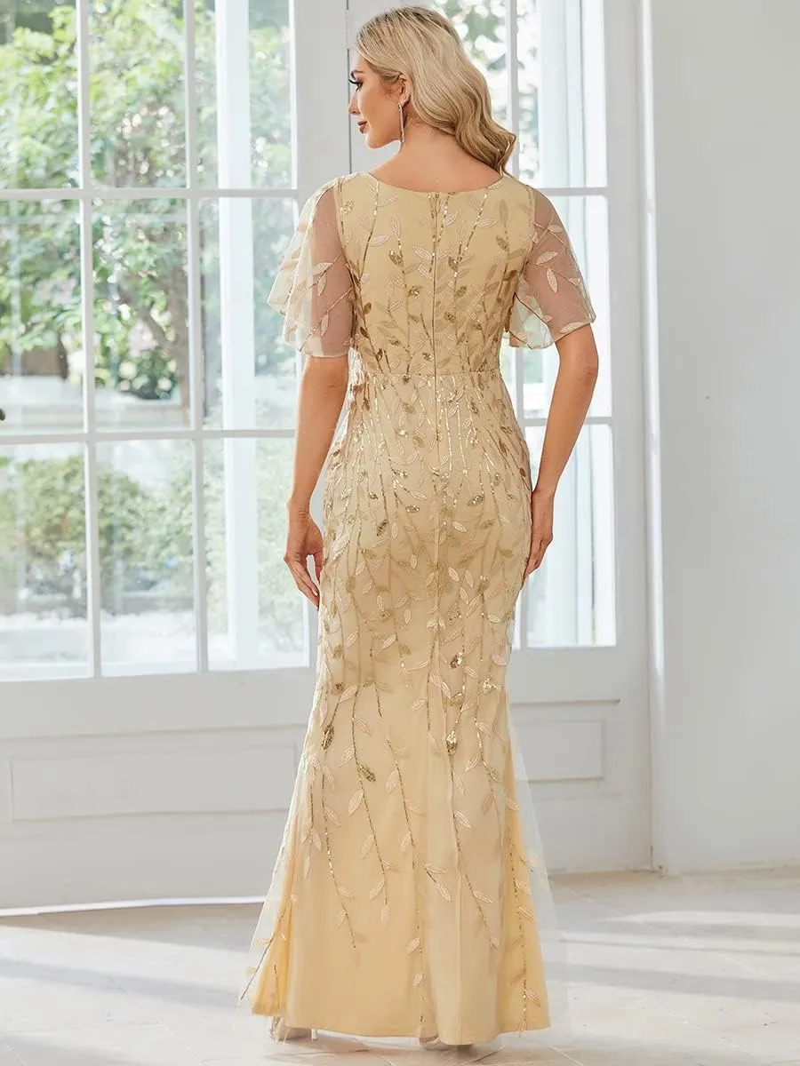 Ever-Pretty Women's Ruffles Sleeves Sequin Embroidery Evening Mother of The Bride Dress 00692