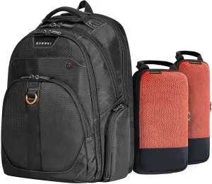 Everki Atlas Business Laptop Backpack Bundle   Compression Packing Cube Set - Packing Cubes for Backpack & Trolley 4.6L & 9L   29L/32L Laptop Backpack for Work, Travel, Men & Women - Black & Orange