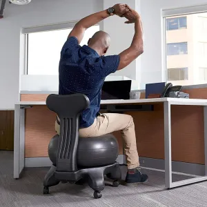 Exercise Ball Chair with Back Support, Black Office Home Yoga Ball Chair for Adults Disabled Pregnancy Balance Fitness Exercise, Ergonomic Anti-Burst Ball Rollling Stool