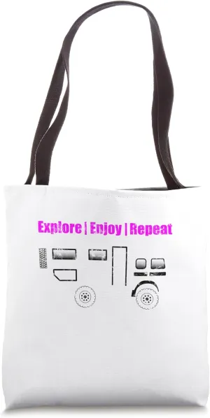 Explore_Enjoy_Repeat 4x4 travel vehicle World travel Tote Bag