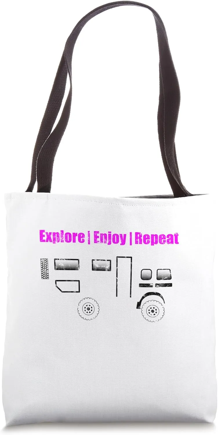 Explore_Enjoy_Repeat 4x4 travel vehicle World travel Tote Bag