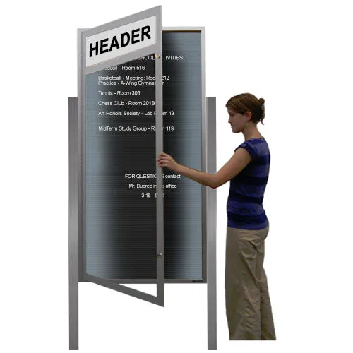 Extra Large Outdoor Enclosed Letter Boards with Posts, Message Header and LED Lights | XL Door 15  Sizes