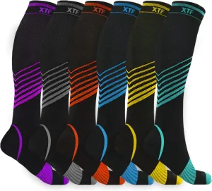 Extreme Fit Sport Compression Socks for Men and Women Knee High - Made for Running, Athletics, Pregnancy and Travel - 6 Pair
