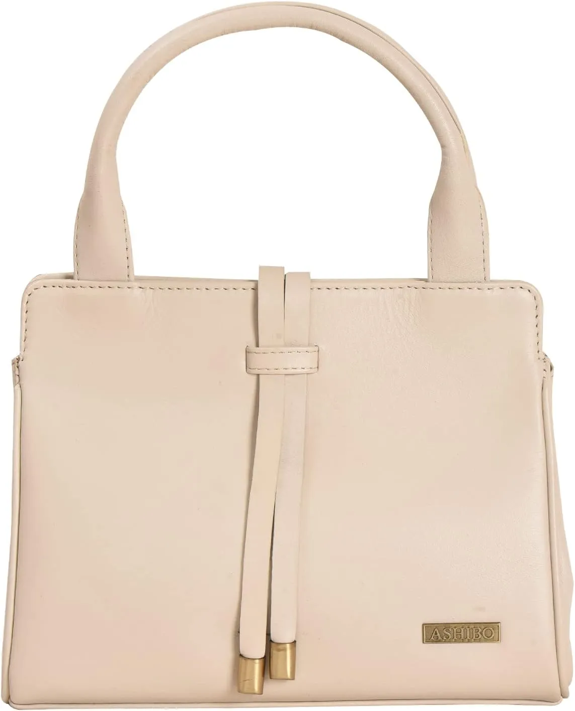 Fashion Satchel Bag For Womens Nappa Flat Genuine Leather Strip Handles With Zipperd Pocket and Small Makeup Mirror