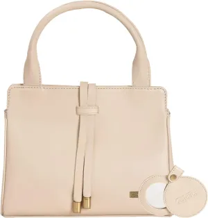Fashion Satchel Bag For Womens Nappa Flat Genuine Leather Strip Handles With Zipperd Pocket and Small Makeup Mirror