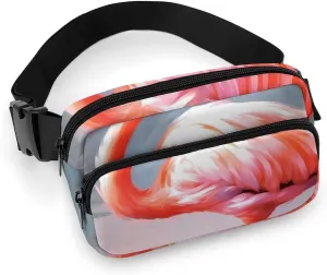 Fashionable Large-capacity Twill Painting Flamingo Printed Waist Bag, A Must-have Item for Hands-free Travel