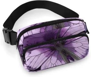 Fashionable Large-capacity Twill Purple Butterfly Printed Waist Bag, A Must-have Item for Hands-free Travel