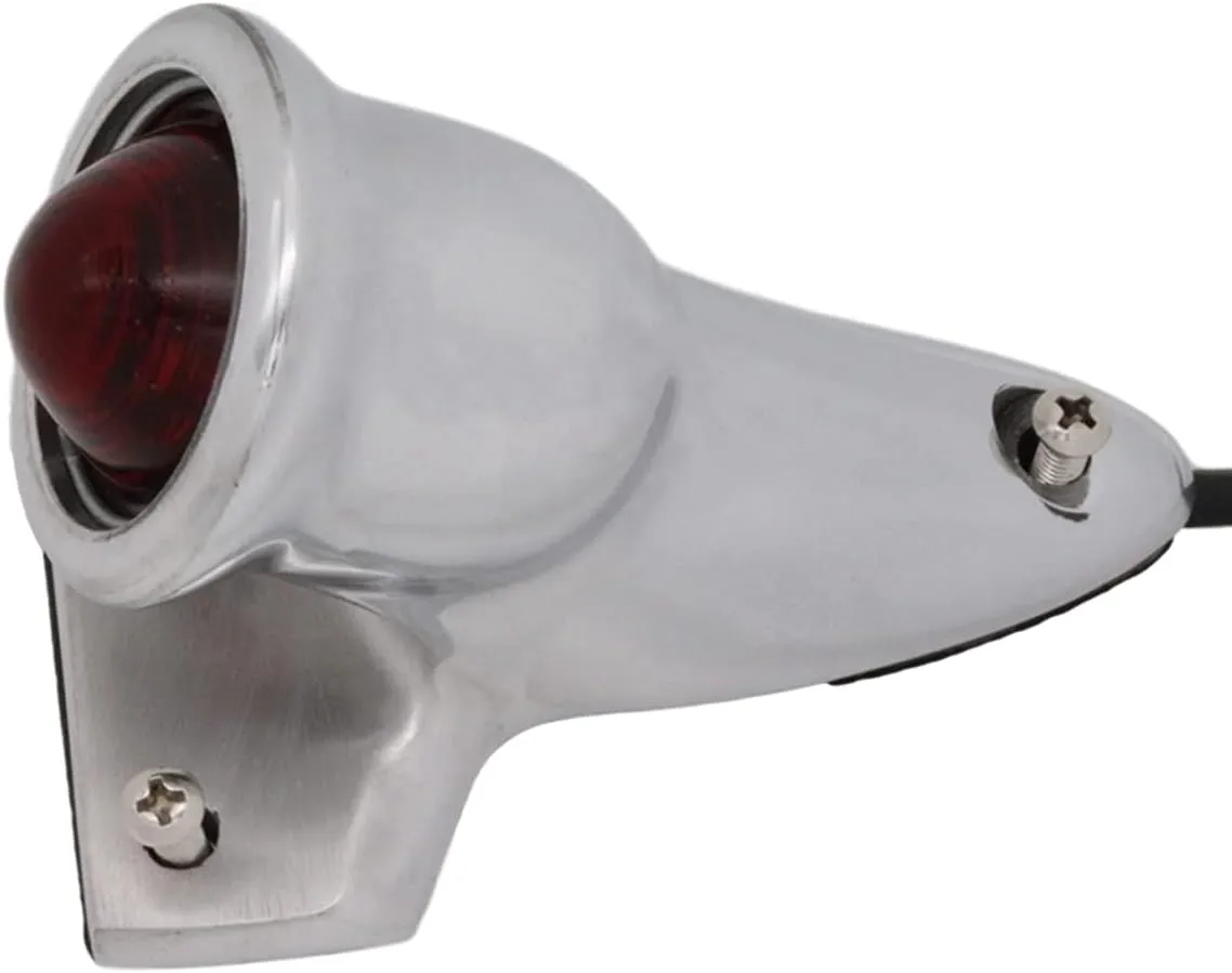 FATECIM Vintage Old School LED Custom Motorcycle Tail Light Electric Bicycle Light Grille Ribbed Round Rear Lamp Brake Light Red Lens Universal for Harley Bobber Chopper Bobber Cafe Racer