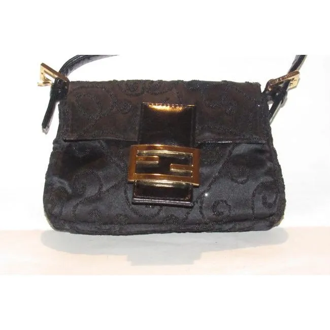 Fendi Purses Black Satin And Leather With Geometric Beaded Embellishments Beading Baguette