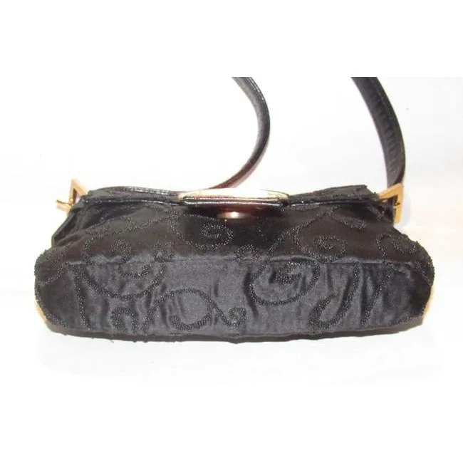 Fendi Purses Black Satin And Leather With Geometric Beaded Embellishments Beading Baguette