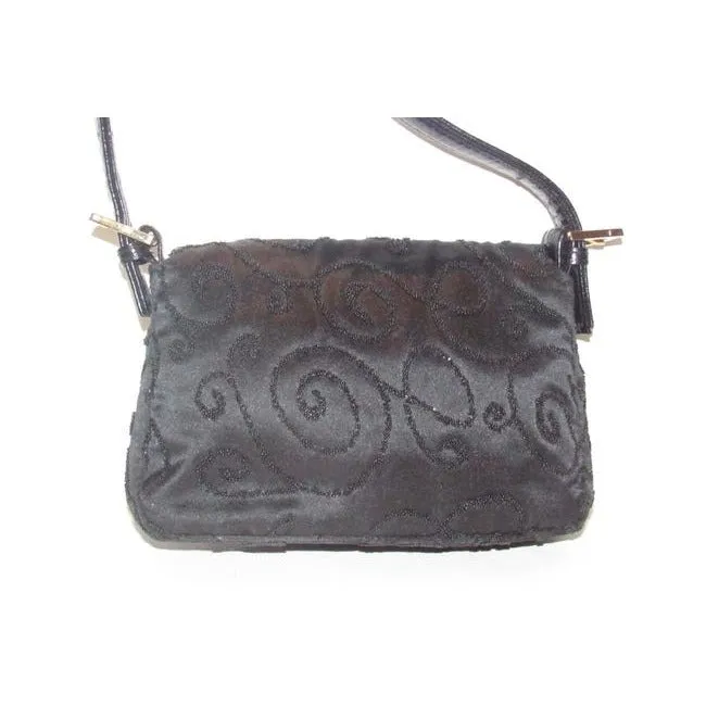 Fendi Purses Black Satin And Leather With Geometric Beaded Embellishments Beading Baguette