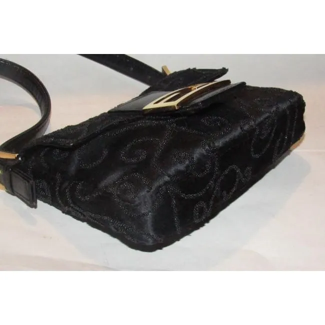 Fendi Purses Black Satin And Leather With Geometric Beaded Embellishments Beading Baguette