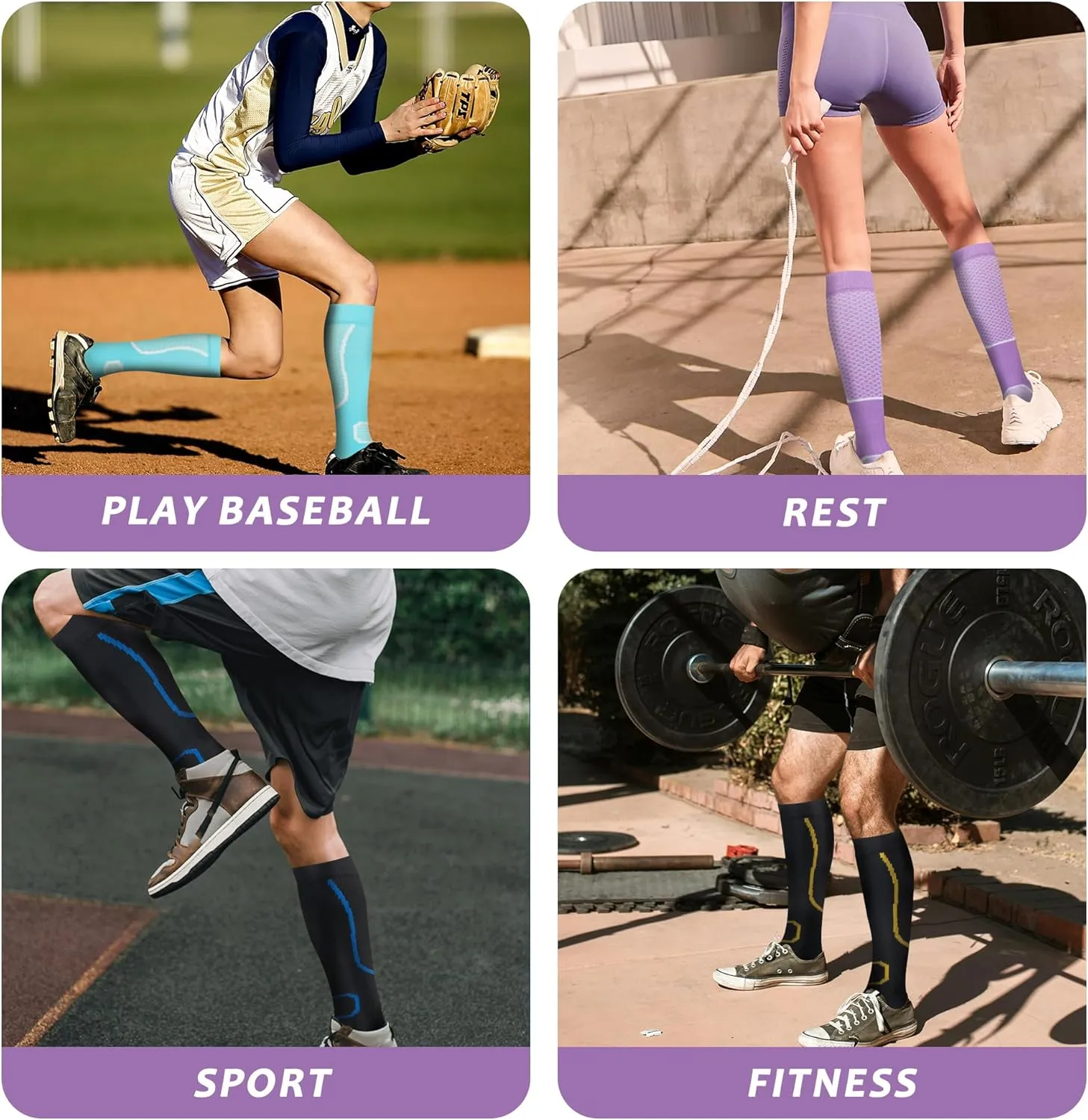 fenglaoda 3 Pairs Compression Socks for Women & Men Knee High Nurse Pregnant Cute Medical Running Travel Athletic