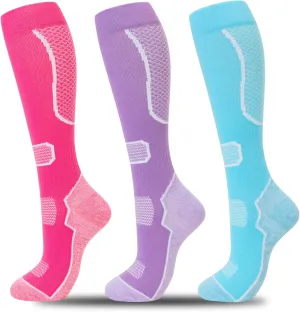 fenglaoda 3 Pairs Compression Socks for Women & Men Knee High Nurse Pregnant Cute Medical Running Travel Athletic