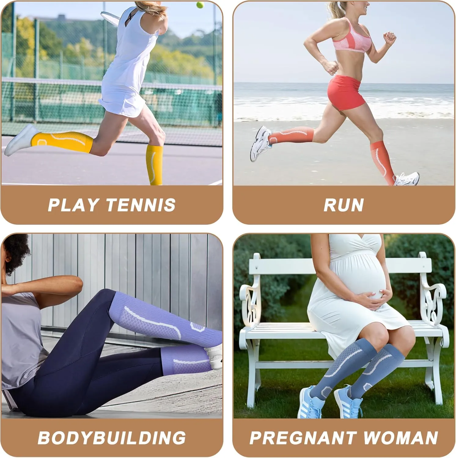 fenglaoda 6 Pairs Compression Socks for Women & Men Knee High Cute Circulation Socks for Nurse Pregnant Travel Athletic