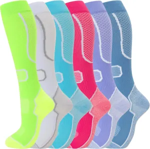 fenglaoda 6 Pairs Compression Socks for Women & Men Knee High Cute Circulation Socks for Nurse Pregnant Travel Athletic