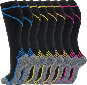 fenglaoda 8 Pairs Compression Socks for Men & Women 20-30 mmHg Knee High Nurse Pregnant Running Medical and Travel Athletic
