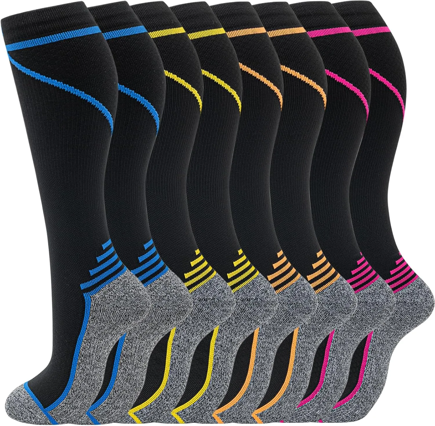 fenglaoda 8 Pairs Compression Socks for Men & Women 20-30 mmHg Knee High Nurse Pregnant Running Medical and Travel Athletic