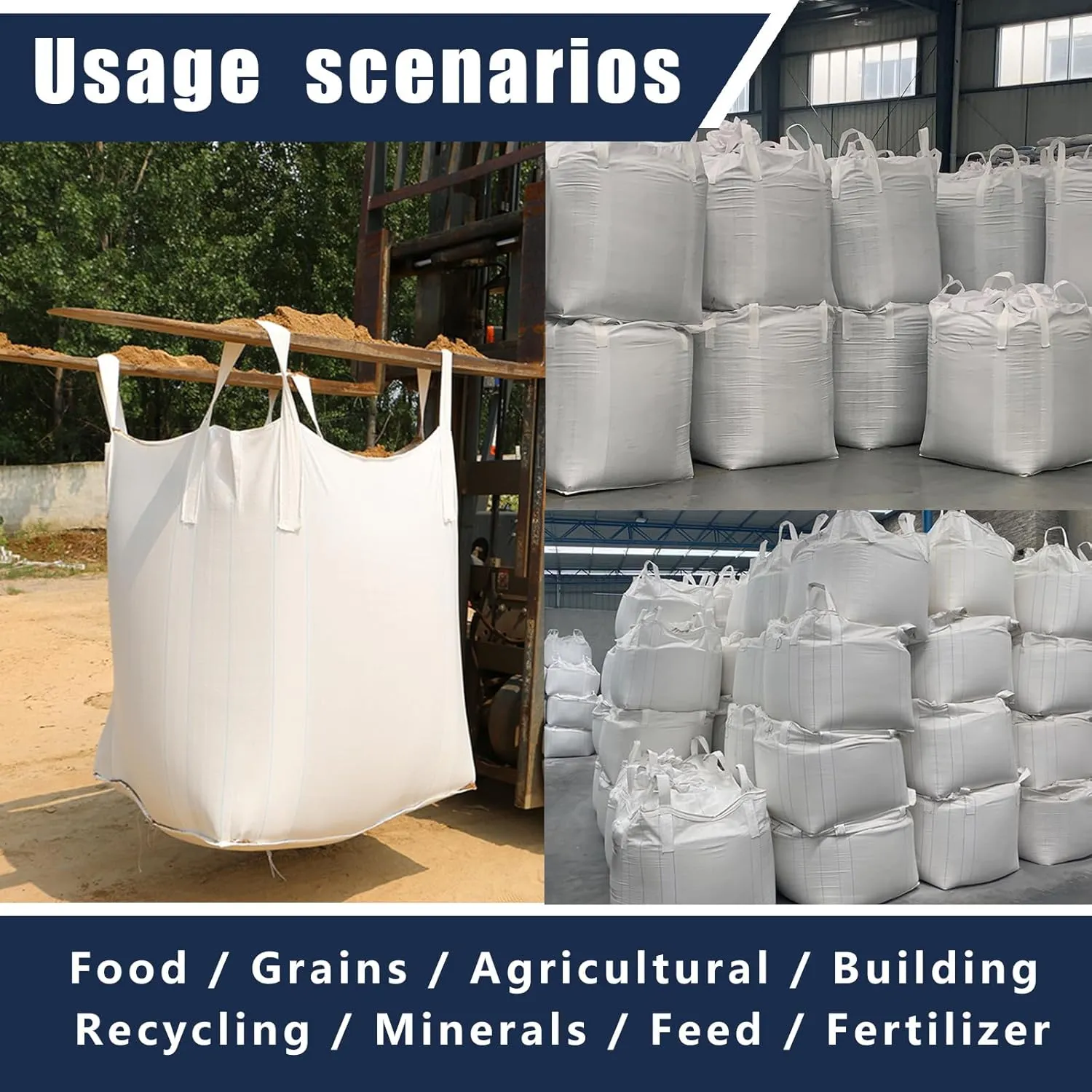 FIBC Bulk Bag - 2650 lbs Capacity, 39x39x39 inches, Polypropylene (PP), Open Top, White, Rectangular, Reusable, 10-Pack