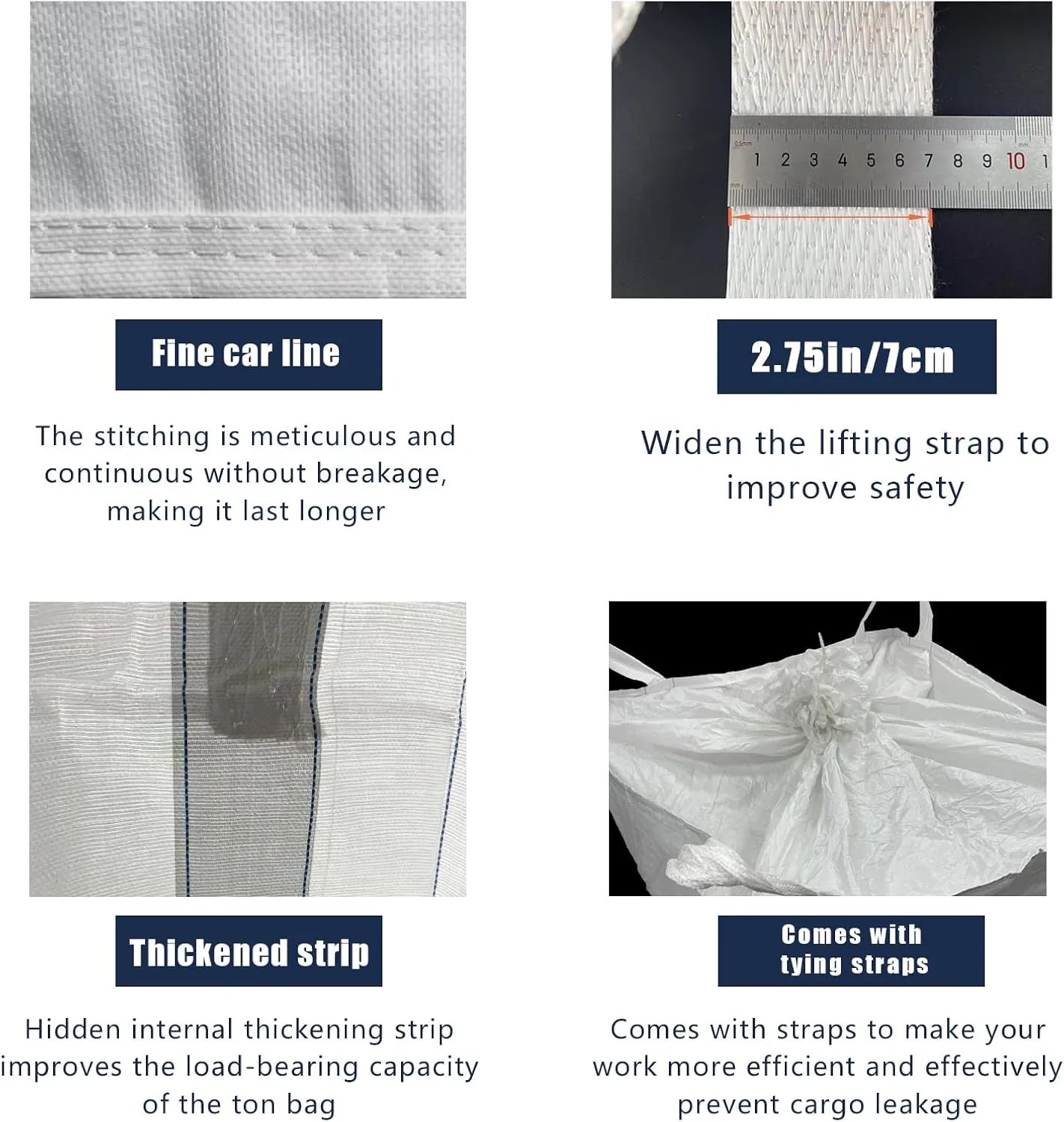 FIBC Bulk Bag - 2650 lbs Capacity, 39x39x39 inches, Polypropylene (PP), Open Top, White, Rectangular, Reusable, 10-Pack