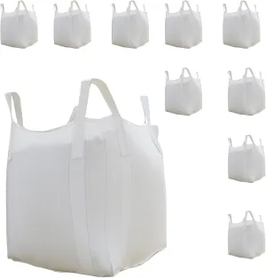 FIBC Bulk Bag - 2650 lbs Capacity, 39x39x39 inches, Polypropylene (PP), Open Top, White, Rectangular, Reusable, 10-Pack