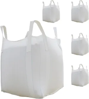 FIBC Bulk Bag - 2650 lbs Capacity, 39x39x39 inches, Polypropylene (PP), Open Top, White, Rectangular, Reusable, 5-Pack