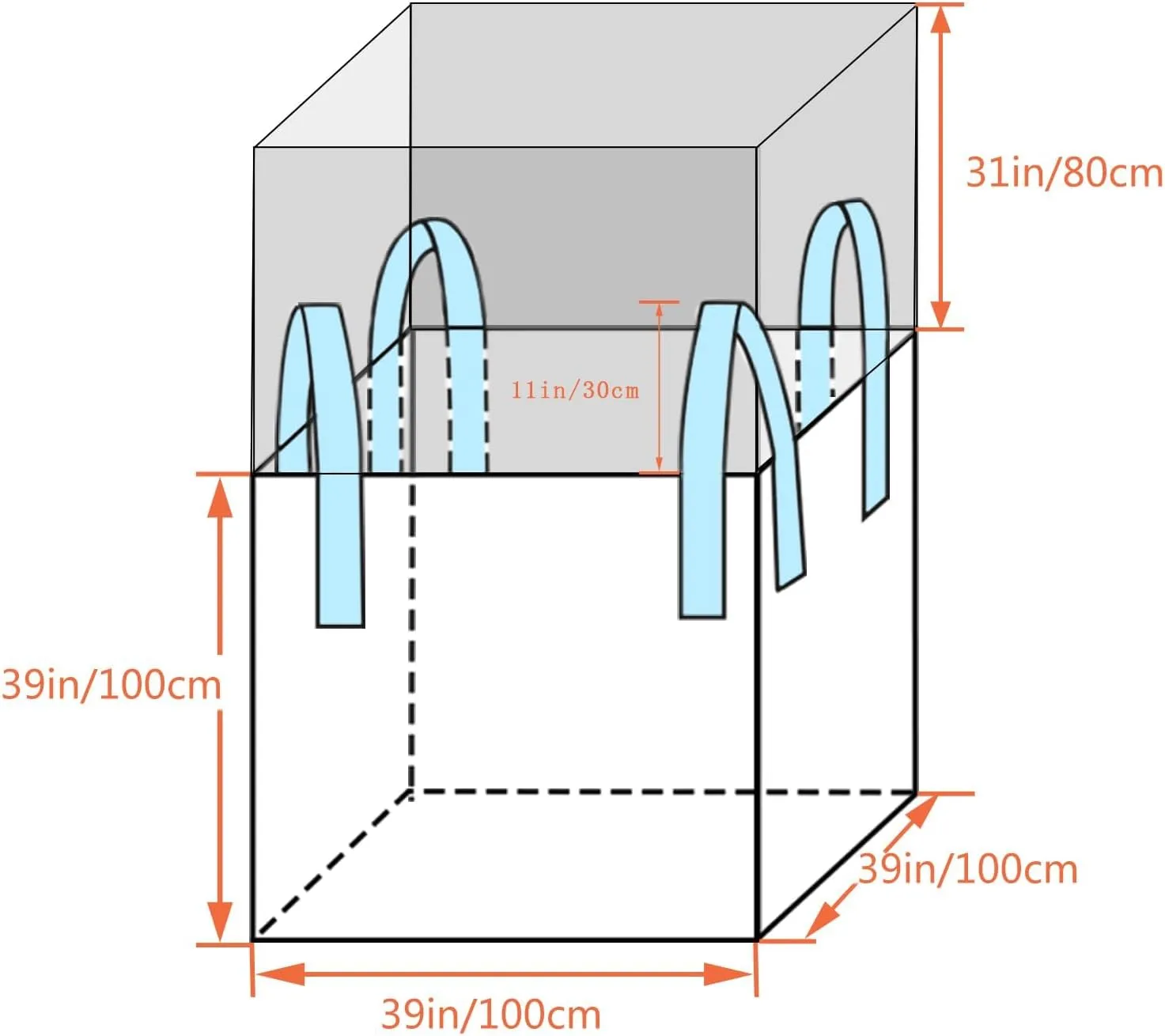 FIBC Bulk Bags, 1 One Ton Bag, 35"L x 35"W x 43"H, 3000lbs SWL, Duffle Top Flat Bottom, Woven Polypropylene Bags,Extra Heavy Duty Large Moving Bag,Leaf bags (20)