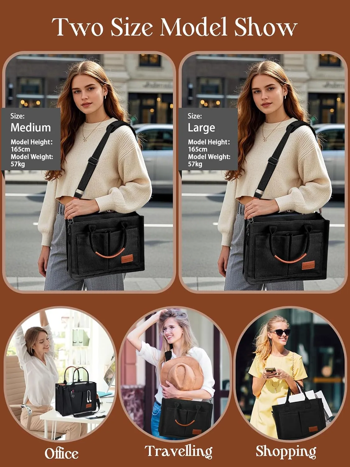 FIORETTO Canvas Tote Bag for Women with Zipper Closure & Individual Compartments for Work College for Teacher & Nurse