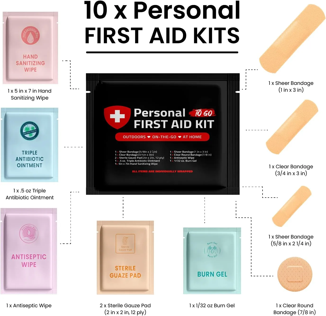 First Aid Emergency Medical Kit Mini and Travel Size - 10 Pack | Great for Kids, Schools, Business, Hiking, Camping | Wound Care Products (Space)
