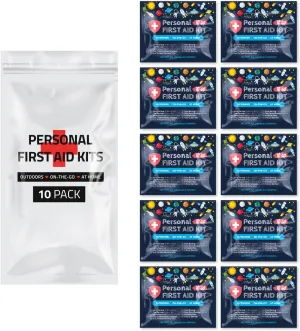 First Aid Emergency Medical Kit Mini and Travel Size - 10 Pack | Great for Kids, Schools, Business, Hiking, Camping | Wound Care Products (Space)
