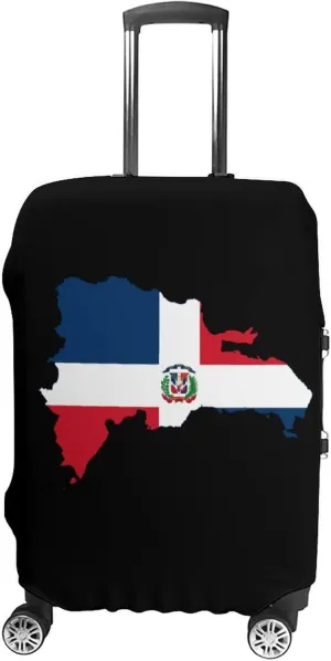 Flag Map of Dominican Republic Travel Luggage Case Cover Funny Baggage Protector Washable Suitcase Cover Fits 19-32 Inch