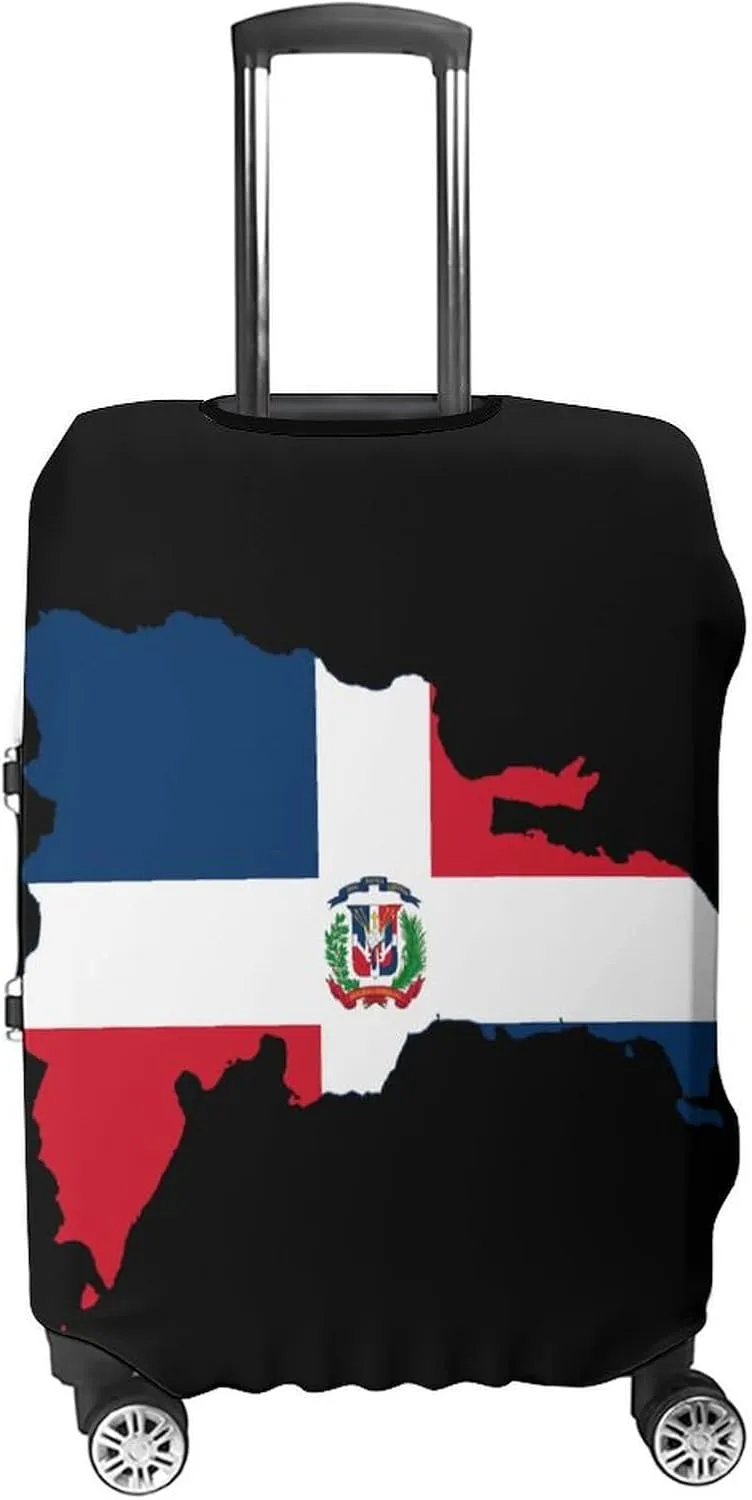 Flag Map of Dominican Republic Travel Luggage Case Cover Funny Baggage Protector Washable Suitcase Cover Fits 19-32 Inch